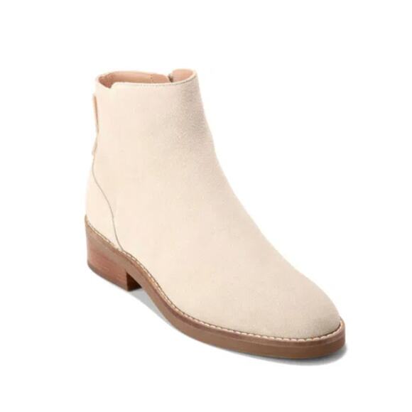 Cole Haan Ramona Waterproof Ankle Bootie 10 Beige NWOT Suede Boots Academia Prep - Picture 1 of 9